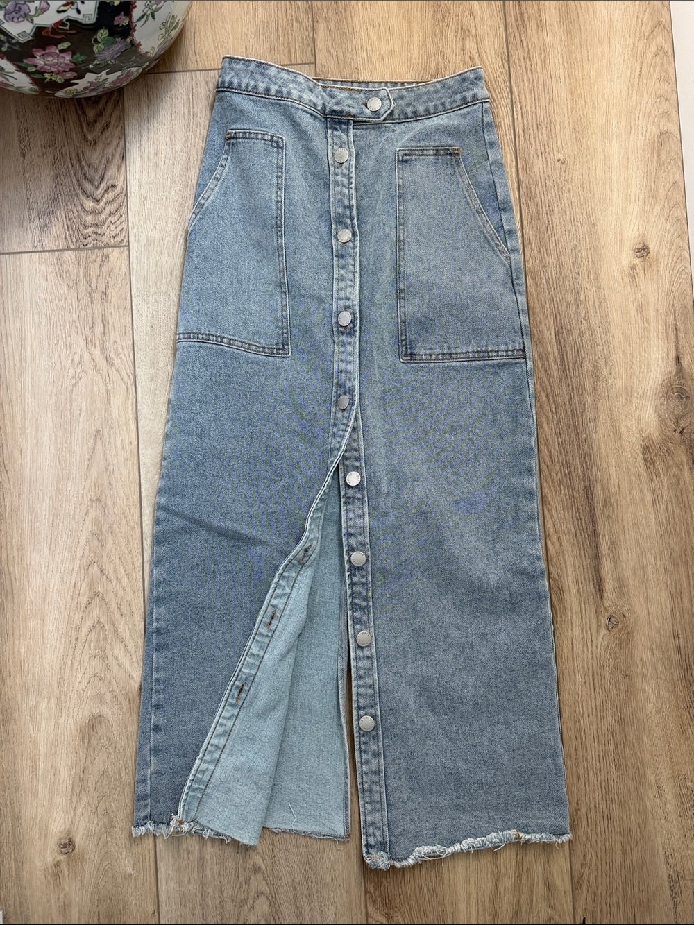 emory park Light Blue Button-Front Denim Maxi Skirt